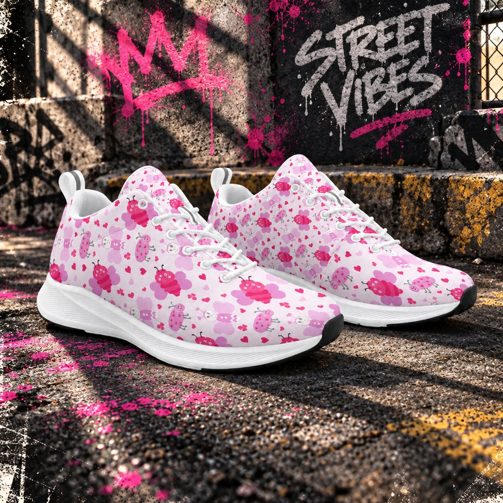 Flutter Bloom Comfort Sneakers in soft blush tones, featuring a delicate floral accent, lightweight cushioning, breathable mesh, and flexible traction for everyday comfort and casual wear.
