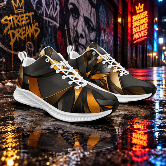 Women’s Golden Eclipse Luxe Sneakers featuring shimmering gold detailing, cushioned sole, and modern everyday wear styling.