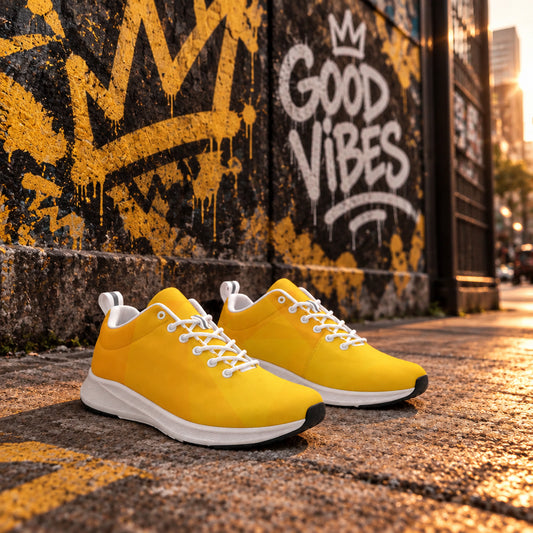 Golden Glow Active Comfort Sneakers in warm gold tones, lightweight design, cushioned sole, breathable mesh upper, flexible fit for everyday walking and active wear.