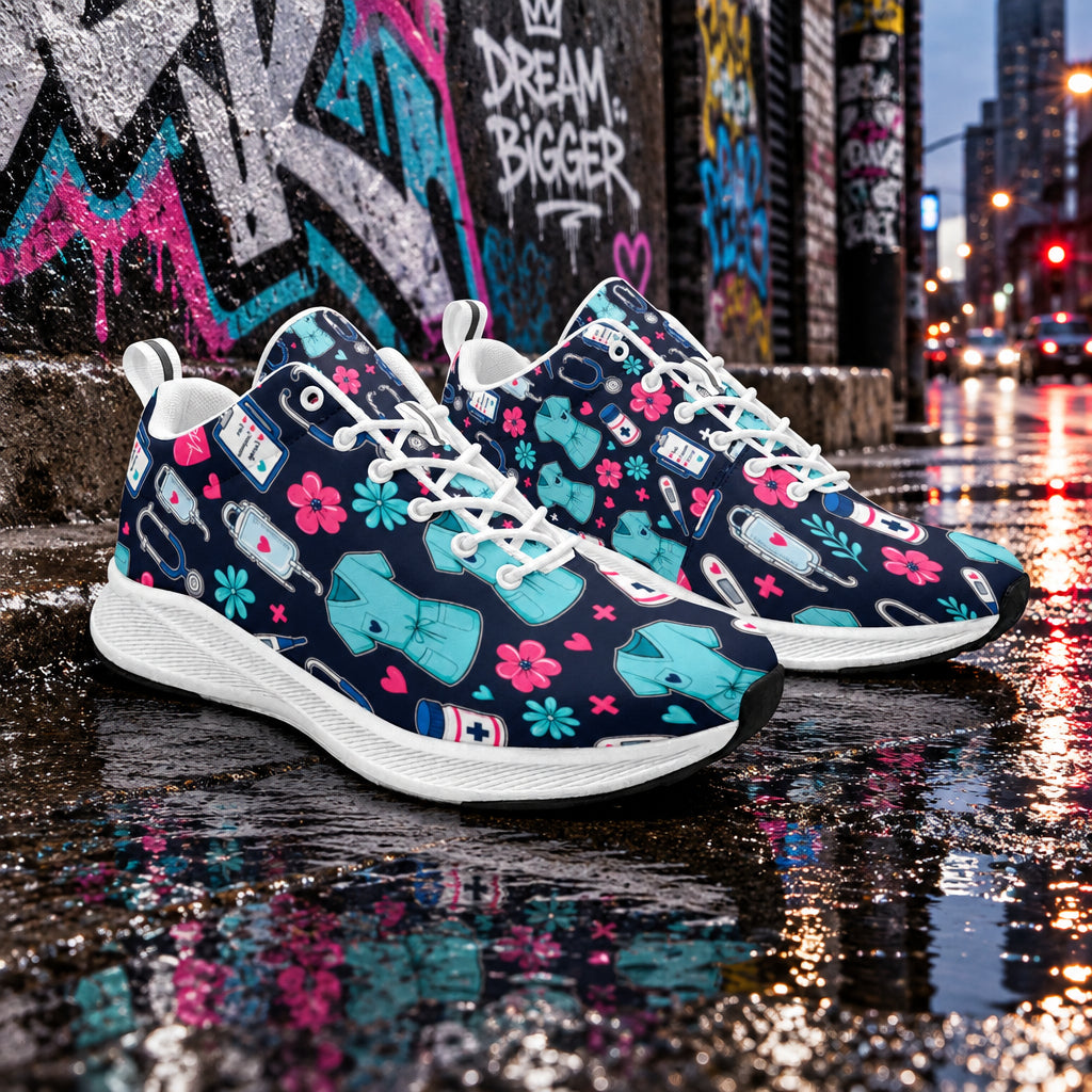 Healing Heroes Comfort Sneakers with medical‑themed accents, breathable mesh upper, cushioned support sole, and lightweight everyday comfort design.