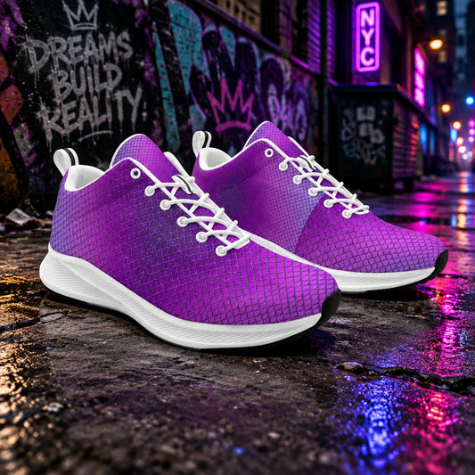 Women’s Violet Scales Luxe Sneakers featuring iridescent purple scale detailing, cushioned sole, and everyday comfort.